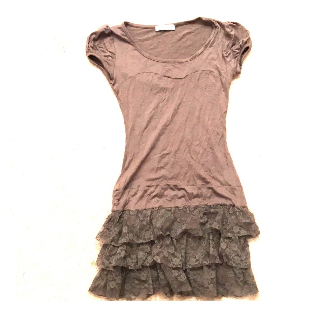 Promod Stretchy Dress: light brown/ grey, size S/M